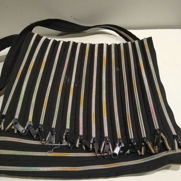 Messenger Multi Zippered Crossbody Fold Over Purse Black Rainbow Adjustable Bag - Picture 5 of 14